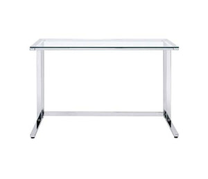 Knocbel Contemporary Computer Desk Home Office Workstation Writing Table with Tempered Glass Top & Metal Frame, 47" L x 24" W x 30" H (Clear and Chrome)