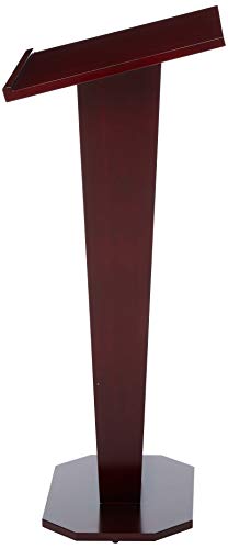Displays2go Floor Podium with Wood Grain Style, V-Shape with Tilted Lectern Surface, Mahogany (LCTDIARM)