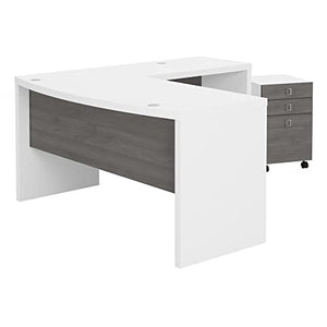 Bush Business Furniture Echo L Shaped Bow Front Desk with Mobile File Cabinet, Pure White/Modern Gray, 60W