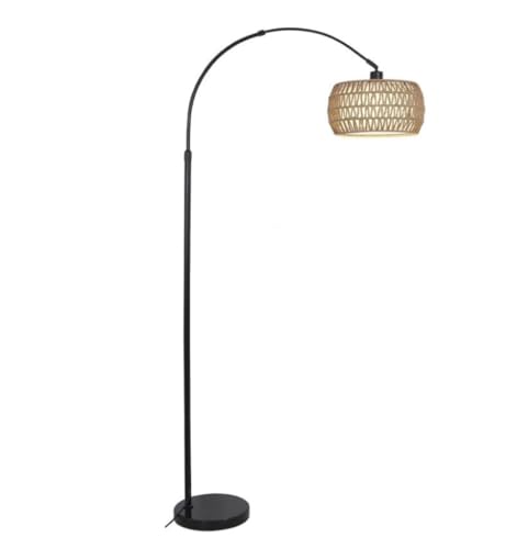 Habrur Boho Floor Lamp with Rattan & Fabric Shades - Modern Arc Floor Lamp