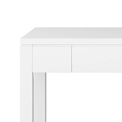 SIMPLIHOME Cosmopolitan SOLID WOOD Contemporary Modern 42 inch Wide Home Office Desk, Writing Table, Workstation, Study Table Furniture in White