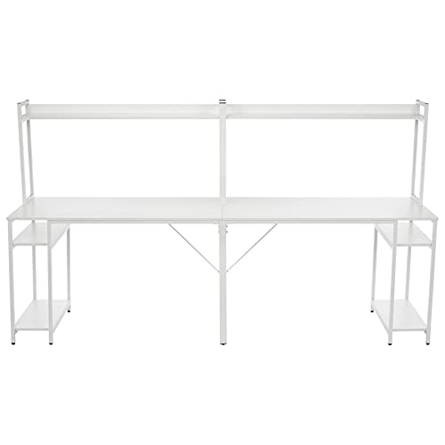 Two Person Computer Desk with Hutch and Storge Shelves, 94.5 inches Double Workstation Desk Extra Large Home Office Desk Multifunction Writing Desk (White)