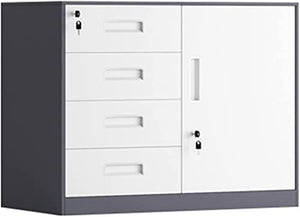UANGLI File Cabinet, Low Office Data Cabinet, Living Room Storage, Lockable Vertical File Cabinet (White, 5 Drawer)