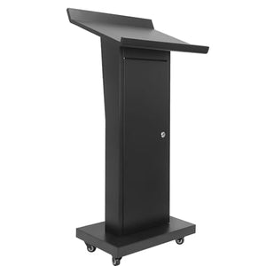 BERPET Podium Stand with Locking Wheels, Heavy Duty Metal, Slant Desktop - 50.4" H