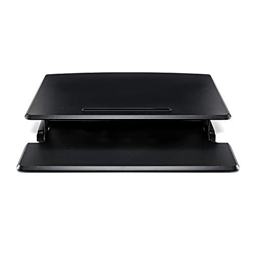Seville Classics airLIFT Workstation Ergonomic Dual Monitor Riser with Keyboard Tray and Phone/Tablet Holder, Compact (30"), Black/Black