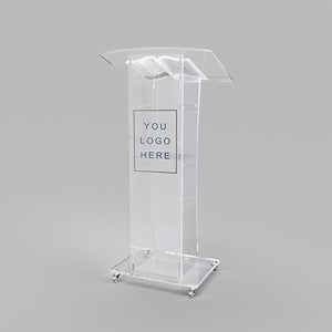 Acrtmatic Clear Acrylic Rolling Podium Stand, 47-inch with Storage Shelf