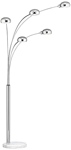 Possini Euro Design Modern Mid Century Arched Floor Lamp 5-Light 78" Tall Chrome Silver Metal Marble Base - Swivel Dome Shade - Living Room Reading Bedroom Decor