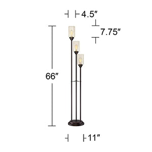 Franklin Iron Works Libby Modern Industrial Tree Floor Lamp 66" Tall Oiled Bronze Metal 3-Light Amber Seedy Glass