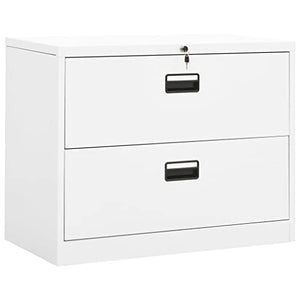 SLGSDMJ White Steel Filing Cabinet with 2 Drawers and Lock 35.4"x18.1"x28.5