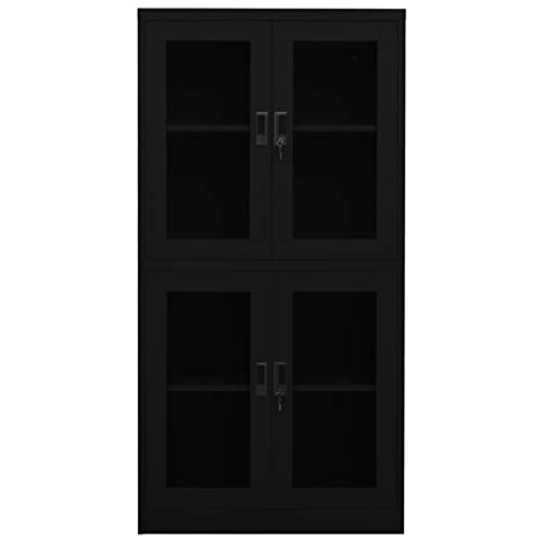 Tidyard Steel Office Cabinet with Glass Doors and Adjustable Shelves Black 35.4 x 15.7 x 70.9 Inches
