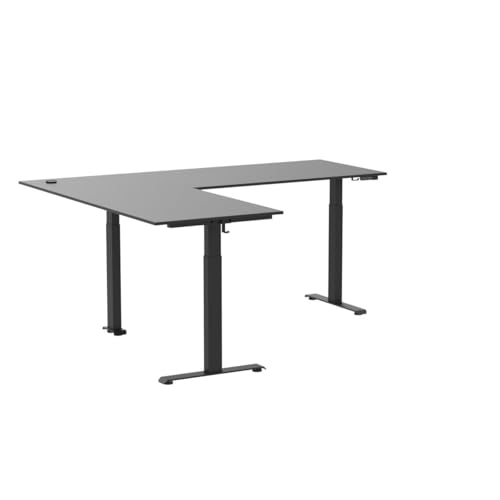 FEZIBO 75" Triple Motor L-Shaped Electric Standing Desk, Height Adjustable, Black Frame/Black Top