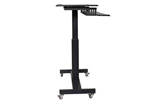 Rocelco 40" Height Adjustable Mobile Standing Desk - Sit Stand Home Office School Computer Workstation Riser - Dual Monitor Keyboard Tray Gas Spring Assist - Black (R MSD-40)