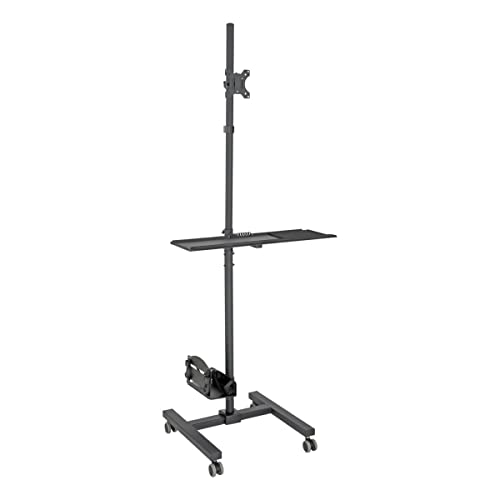 Tripp Lite Mobile Workstation with Monitor Mount for Displays 17” to 32”, Mobile Computer Stand with Monitor Mount/Keyboard Tray/Hand Rest, Black, 5 Year Warranty (DMCS1732S)