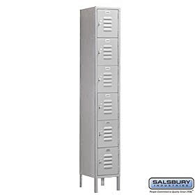 Salsbury Industries Assembled 6-Tier Box Style Standard Metal Locker with One Wide Storage Unit, 6-Feet High by 15-Inch Deep, Gray