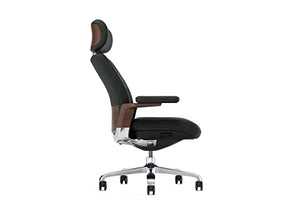 FURIJING Genuine Leather High Back Office Chair with Aluminum Swivel Base - Black