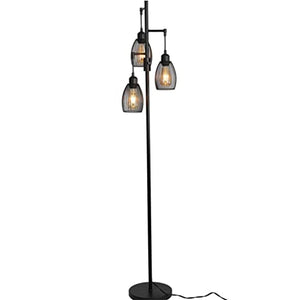 VejiA Industrial Floor Lamp with 3 Hanging Lampshades, Vintage Standing Tree Lamps - Black