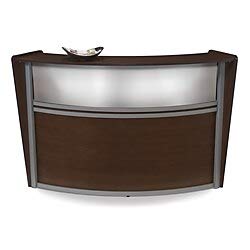 OFM Marque Series Plexi Single-Unit Curved Reception Station - Office Furniture Receptionist/Secretary Desk, Walnut (55310-WLNT)