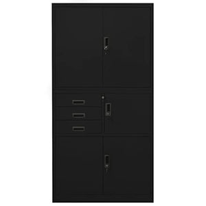 THOYTOUI Office Cabinet, Bookcase Storage Cabinet - Black Steel 35.4"x15.7"x70.9