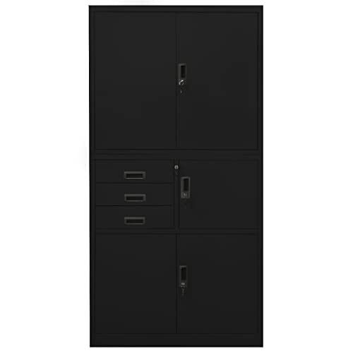 THOYTOUI Office Cabinet, Bookcase Storage Cabinet - Black Steel 35.4"x15.7"x70.9