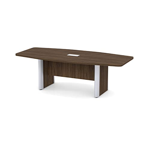Generic 8 FT Walnut Boat Shaped Conference Table with Metal Legs and Power Modules