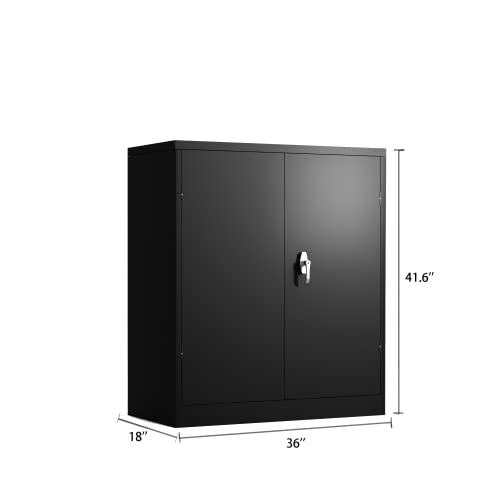 Zenvya Mobile Metal Filing Cabinet with Adjustable Shelf, Lockable Doors, Black