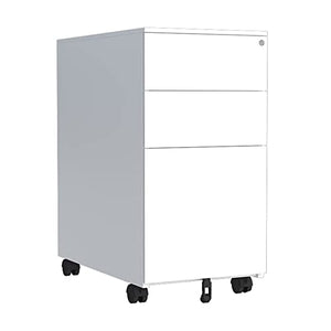 SHABOZ 3 Drawer White Metal Mobile Filing Cabinet with Wheels