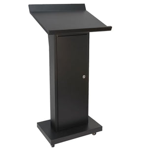 BERPET Podium Stand with Locking Wheels, Heavy Duty Metal, Slant Desktop - 50.4" H