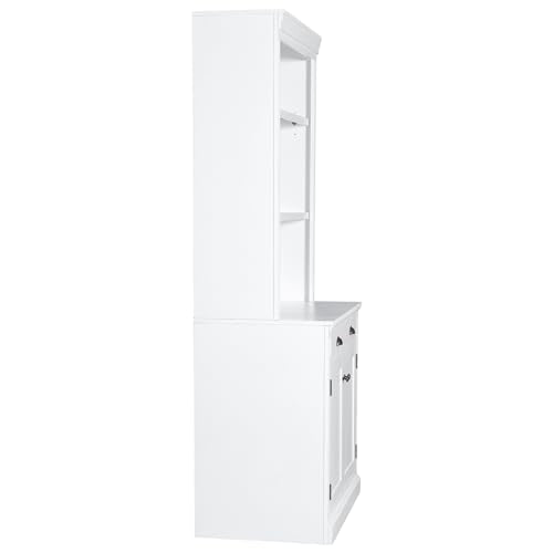 Merax Tall Storage Bookshelf Bookcase Set with LED Lighting, Doors, Drawer, Open Shelves - White