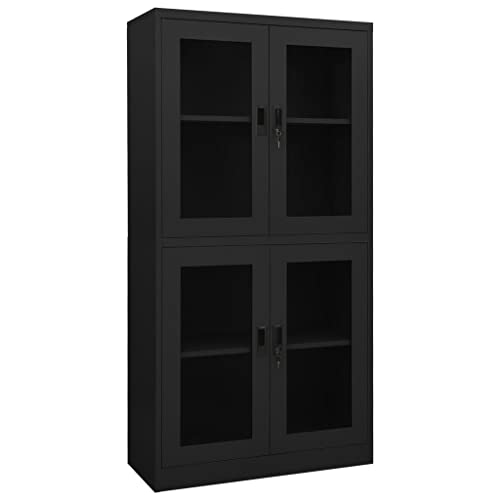 GOLINPEILO Metal Storage Cabinet with 4 Doors and Adjustable Shelves, Anthracite Steel - 35.4"x15.7"x70.9
