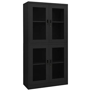 YUHI-HQYD Anthracite Steel & Glass Office Cabinet with Lock