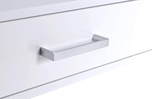 Knocbel Home Office Writing Desk Workstation Laptop Table with 2 Drawers & Metal Base, High Gloss Finish, 54" L x 22" W x 32" H (High Gloss White and Chrome)