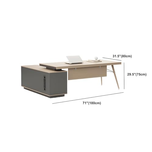 KWOKING Contemporary Natural Executive Desk Oak L-Shape Wooden Office Desk - 70.9" L x 31.5" W x 29.5" H