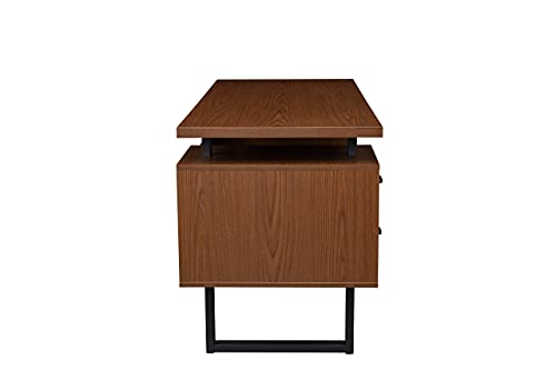 Computer Home Office Desk with 3 Drawers and File Folder Storage 59'' Writing Study Table with Stable Metal Base Walnut