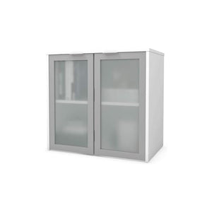 HomeStock Farmhouse Fresh 31W Hutch with Frosted Glass Doors in White