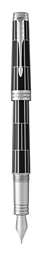 PARKER Premier Fountain Pen, Luxury Black with Chrome Trim, Fine Nib with Black Ink Refill