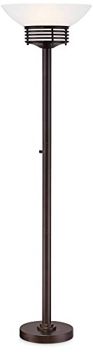 Light Blaster Modern Retro Torchiere Floor Lamp Warm Bronze White Frosted Glass Bowl Shade for Living Room Bedroom Uplight - Possini Euro Design