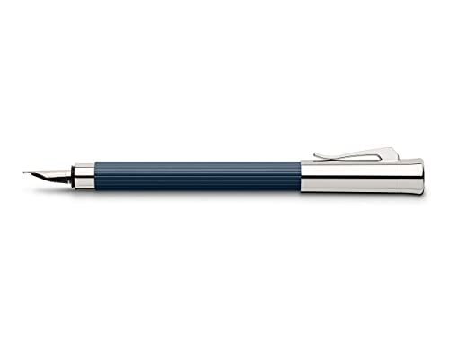 Graf von Faber-Castell Tamitio Metal Barrel Fluted Stainless Steel Nib Fountain Pen – Rhodium – Midnight Blue