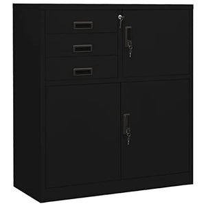 HLELU Modern Steel and Glass Office Storage Cabinet, Adjustable Shelves, Secure File Organization - Black, 35.4" x 15.7" x 70.9