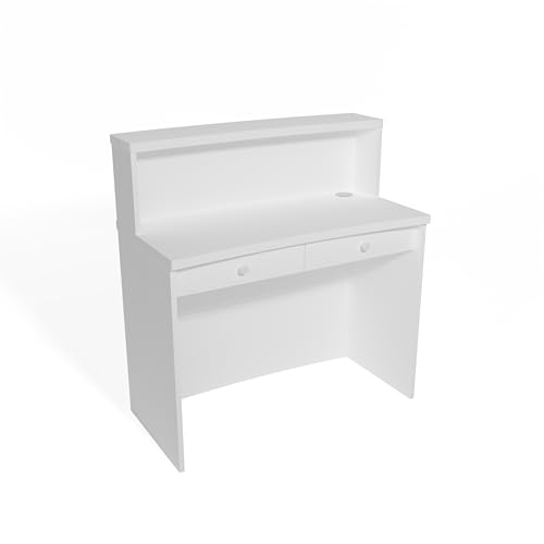UGOS Modern White Reception Desk w/ Transaction Counter | Laminate Desktop | Multifunctional Standing Front Desk (47 inch)