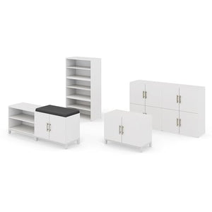 UPLIFTDESK MoPac Stacked Storage (White) - 5 Cabinets High, Brushed Nickel Handles