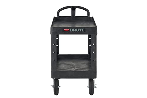 Rubbermaid Commercial Products 2-Shelf Utility Cart, Medium, Pneumatic Casters, 500 lbs. Capacity