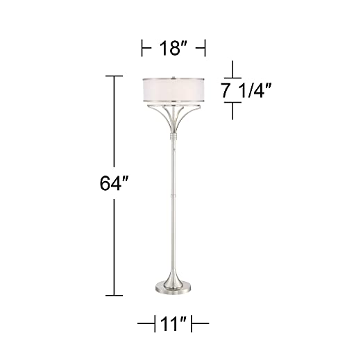 Possini Euro Design Candice Modern Floor Lamp 64" Brushed Nickel Dual Shade