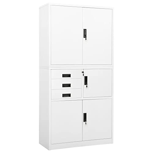 QZZCED Office Cabinet Lockable Doors White Steel 35.4"x15.7"x70.9