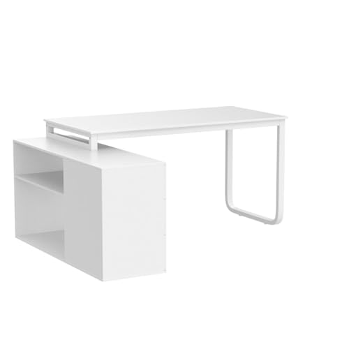 FUFU&GAGA L-Shaped Office Desk with File Cabinet, 3 Drawers & 2 Shelves - Beige