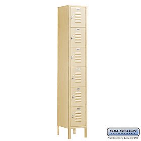 Salsbury Industries Assembled 6-Tier Box Style Standard Metal Locker with One Wide Storage Unit, 6-Feet High by 15-Inch Deep, Tan