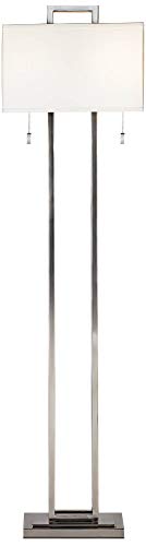 Possini Euro Design Double Tier Standing Floor Lamp 62" Tall Brushed Nickel Silver Rectangular Off White Shade