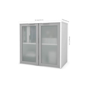 HomeStock Farmhouse Fresh 31W Hutch with Frosted Glass Doors in White