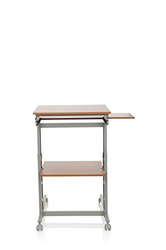 hjh OFFICE 830020 Desk Workstation Beech / Grey Standing Desk Home Office Height Adjustable with Wheels Keyboard Drawer