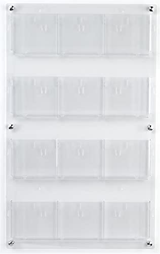 Displays2go Acrylic Wall-Mount Brochure Rack, 4-Tiered, 12-24 Adjustable Pockets - Clear