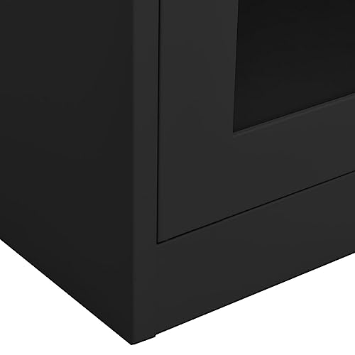 HLELU Steel Office Cabinet with Glass Doors, Lockable, Anthracite Color, 35.4" x 15.7" x 70.9